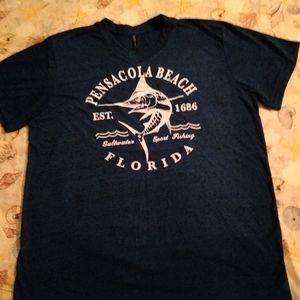 NEW. Navy Blue, Pensacola Beach Tee, size (XL) fits more like (L)